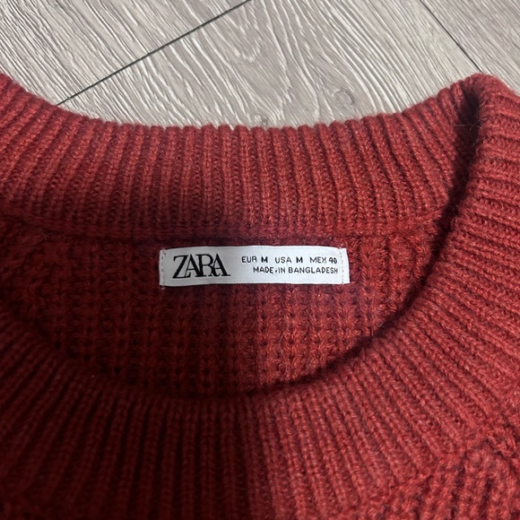 Zara Ribbed Crewneck Sweater in Rust Red - Picture 4 of 5